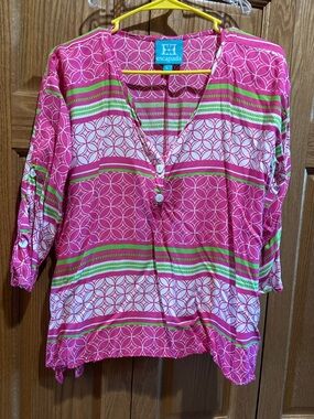 escapada Pink, Green & White Patterned V-Neck Tunic